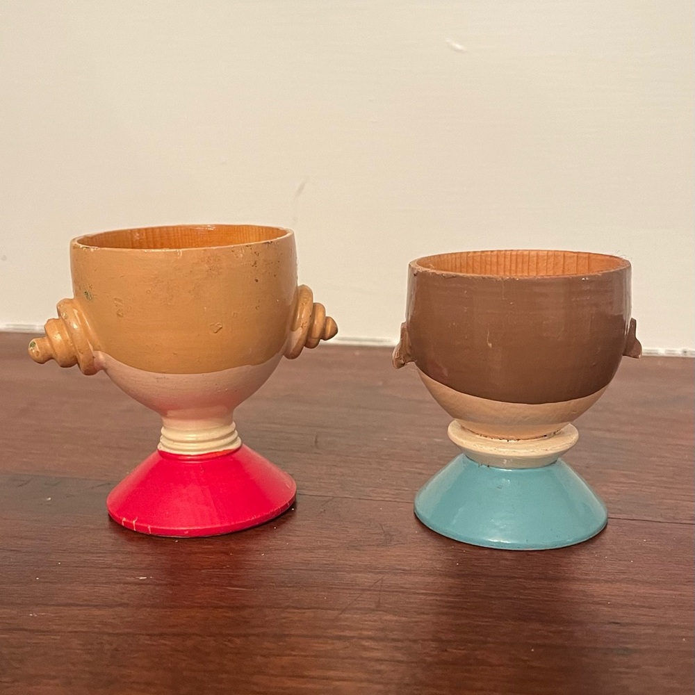 Vintage Italian Hand-Painted Wooden Egg Cups - Picture 2 of 4